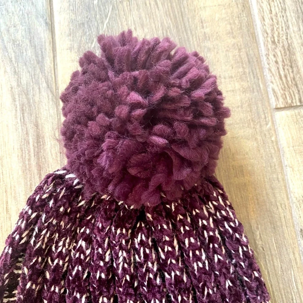 Nordstrom Dark Purple and White Pom Pom Beanie